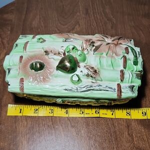 Vintage Fairyland Import hand painted green lidded trinket box